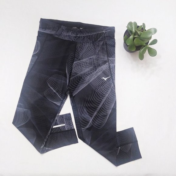 MIZUNO Lotus 3/4 Tights Running Crop Leggings Athletic Activewear Yoga Pants New - Picture 2 of 10